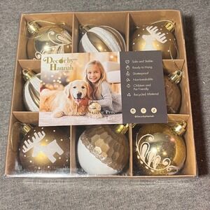 Decor by Hannah 9pc Shatterproof Christmas Ornaments Gold Reindeer Snowflake 9
